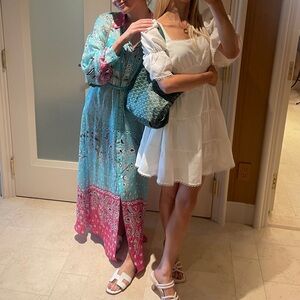 Rococo Sand Blue and Pink tie button dress